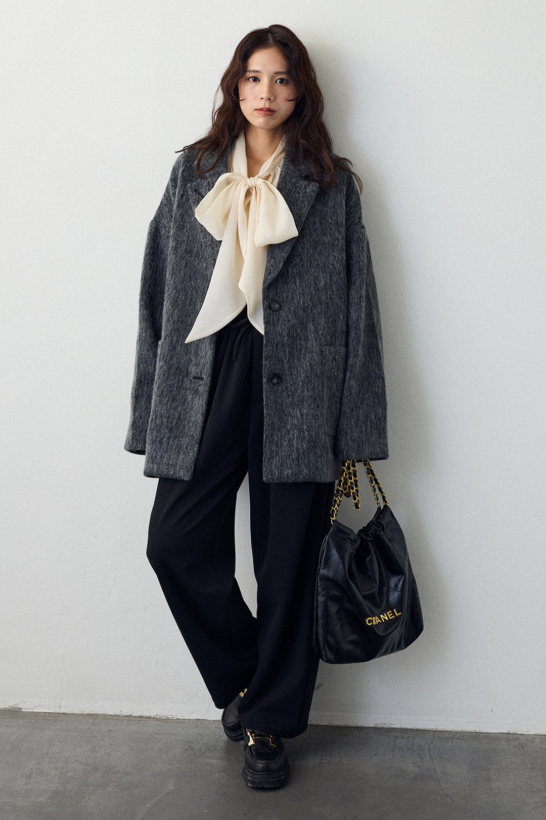 [予約/SET]シャギーミドル丈コート+2タック美シルエットパンツ(2set)