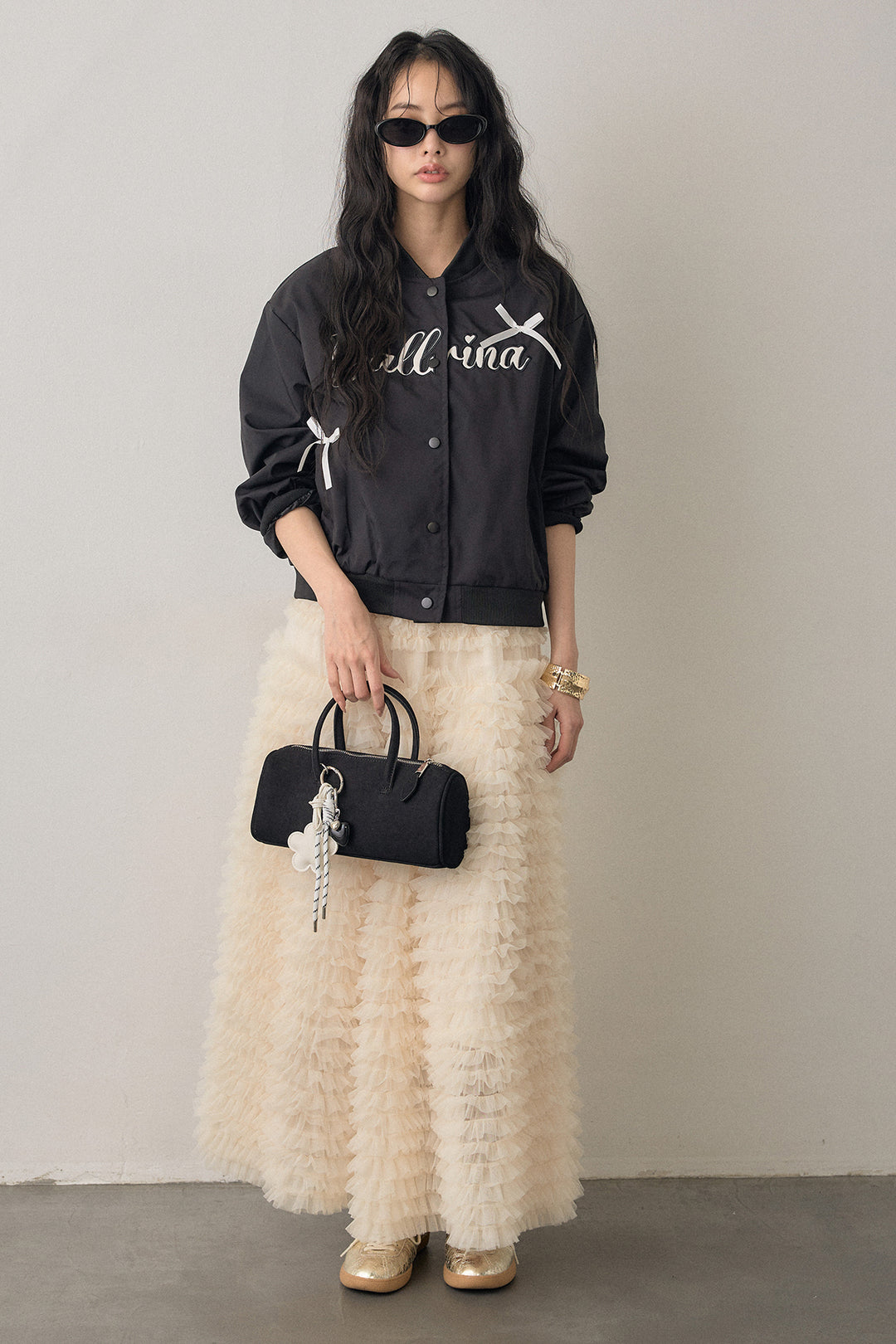 [予約/SET]ballerinaリボンブルゾン+ホイップチュールティアードスカート(2set)