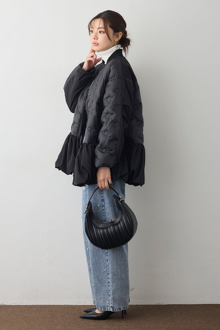 [予約/SET]ベーシックリブタートルニット+ヘムギャザードットキルティング中綿フレアコート(2set)