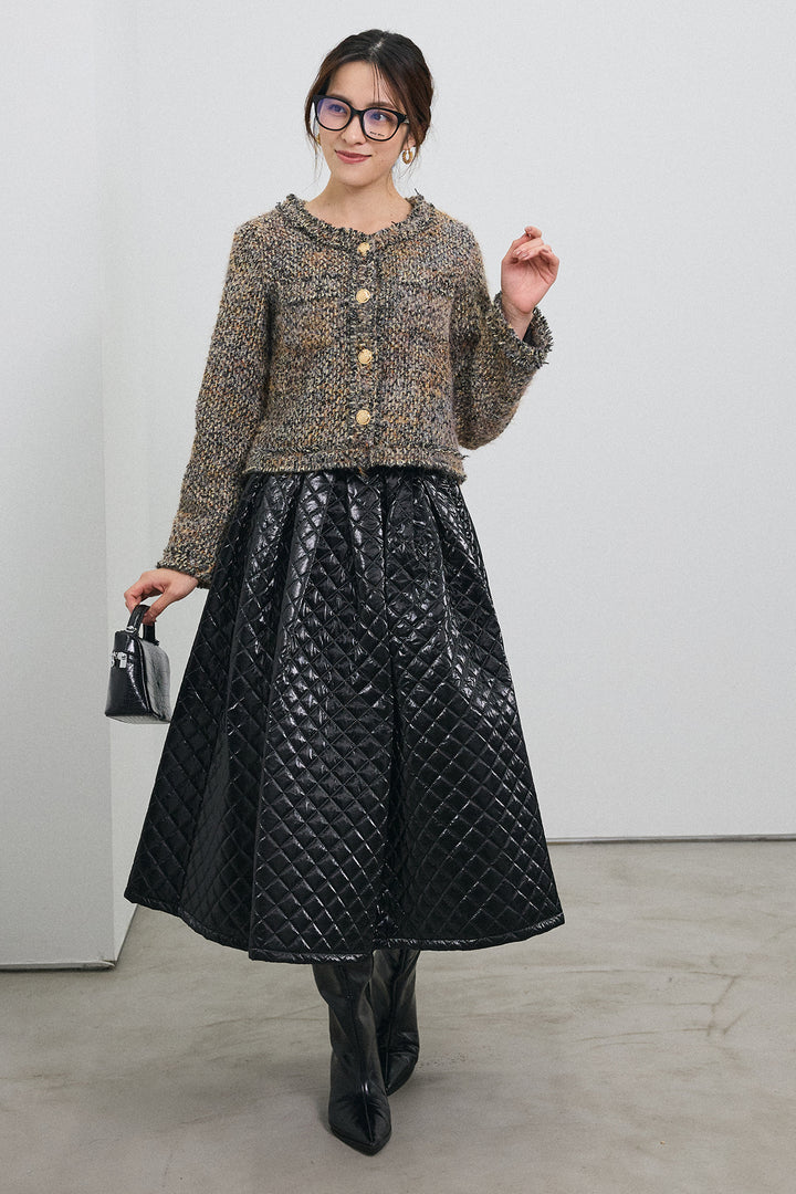 [予約/SET]カラーミックスツイードジャケット+メタリックキルティングフレアスカート(2set)