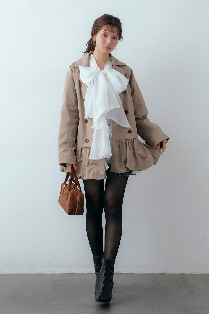 [予約/SET]フロントBIGリボンティアードエアリーチュニック+バルーンヘムミディ丈トレンチコート(2set)