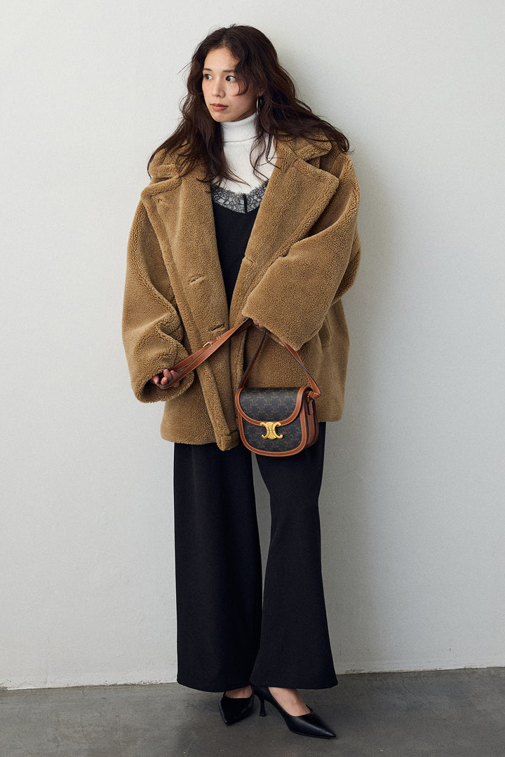 [予約/SET]テディボアミディ丈コート+レースキャミオールインワン(2set)