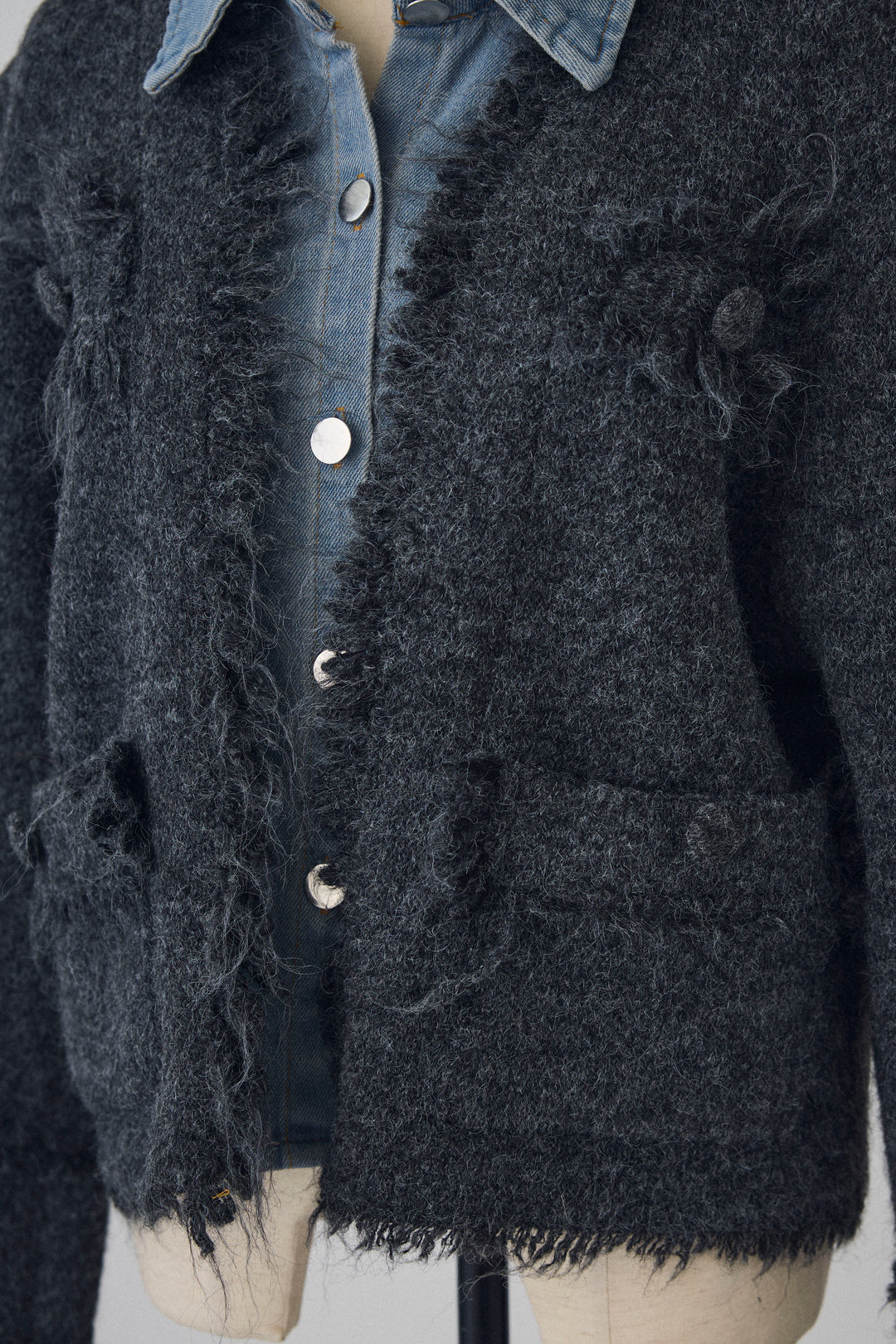 [予約]デニムシャツドッキングツイードカーデ