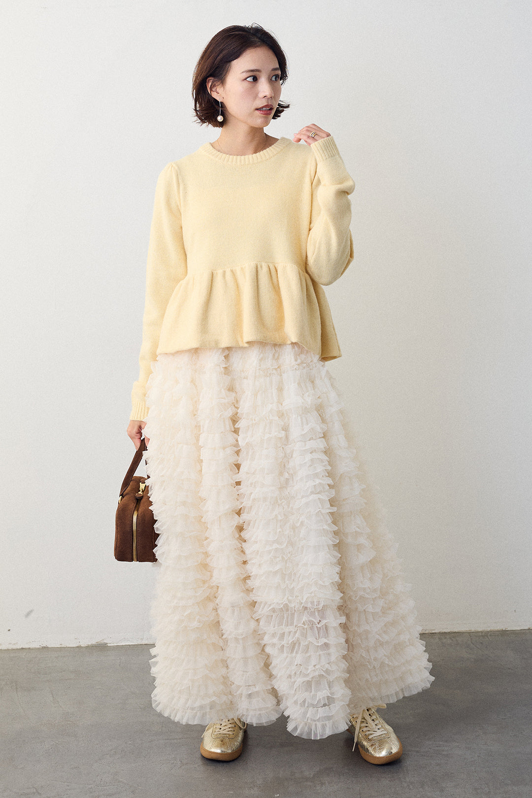 [予約/SET]アルパカタッチバルーンヘムニットプルオーバー+ホイップチュールティアードスカート(2set)