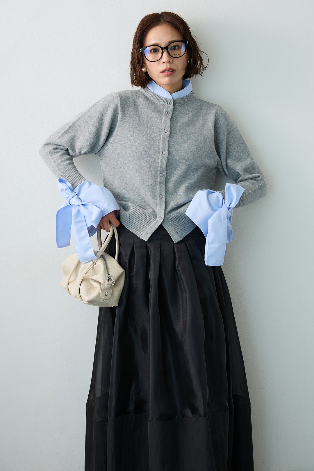 [予約]BIGリボンカフスデザインニットドッキングカーデ