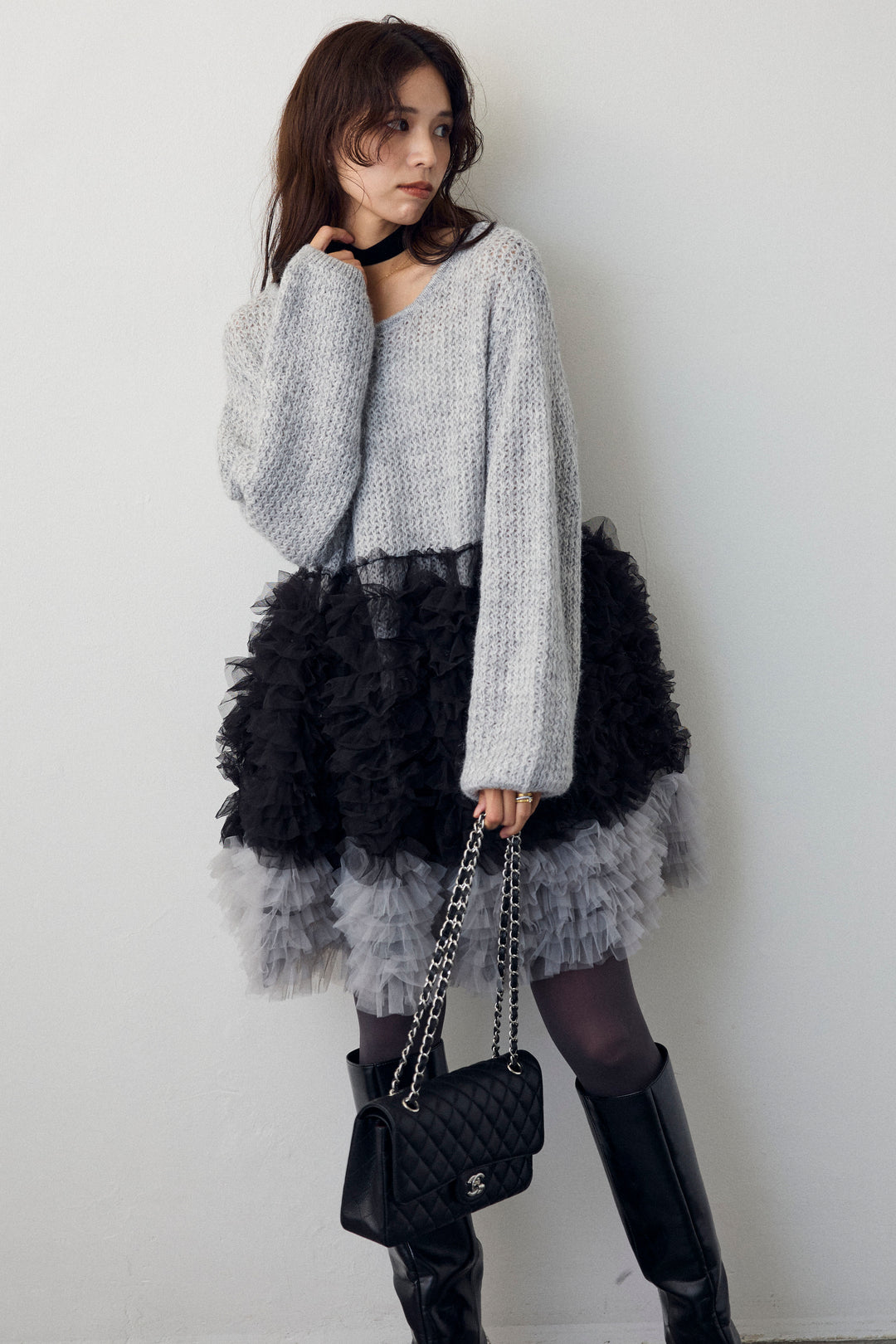 [予約]ホイップチュールドッキングニットワンピ