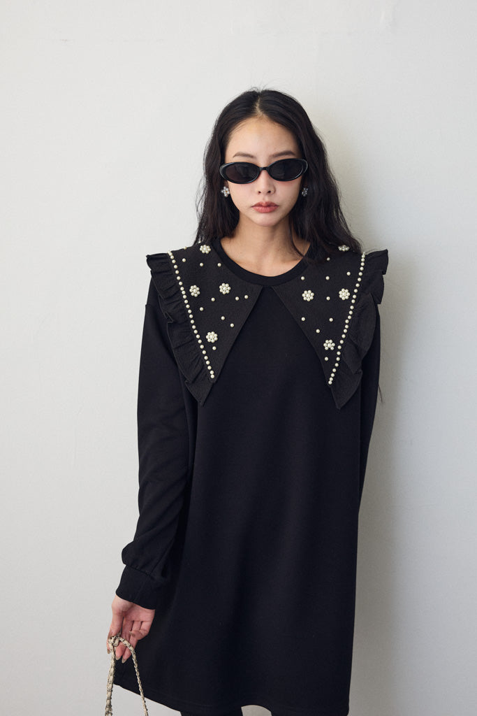 [予約]パールフラワーBIGカラースウェットワンピ