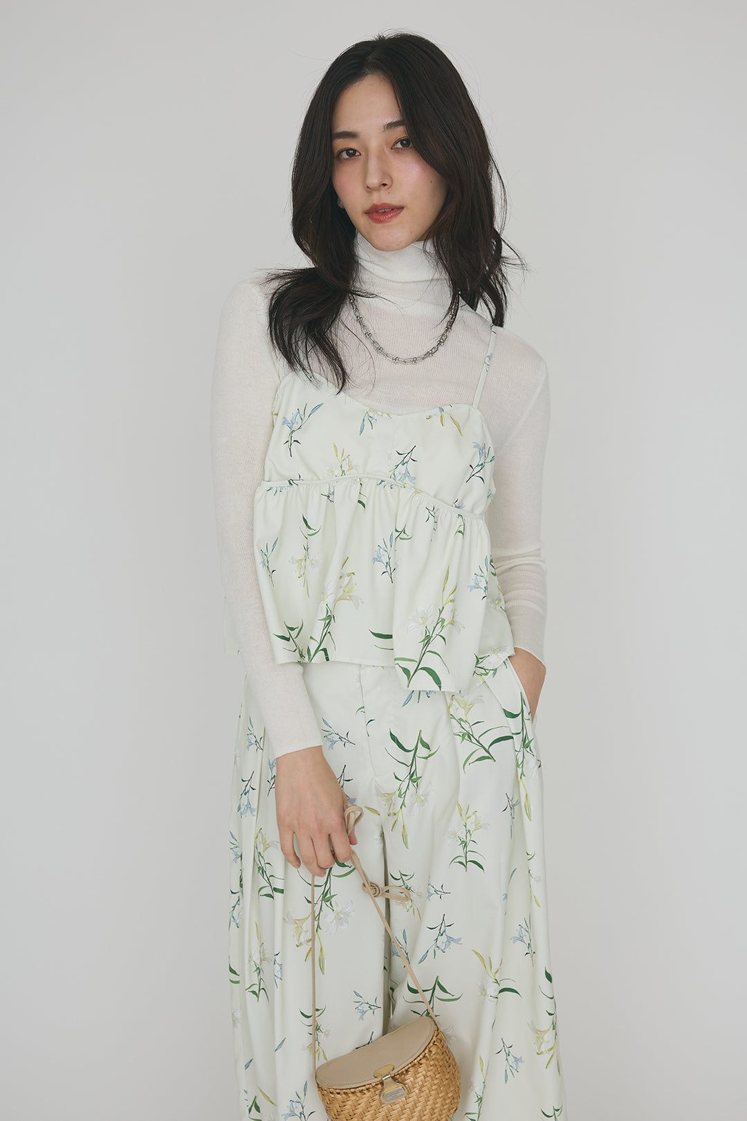 [予約/SET]シックフラワービスチェキャミソール+シックフラワータックワイドパンツ(2set)