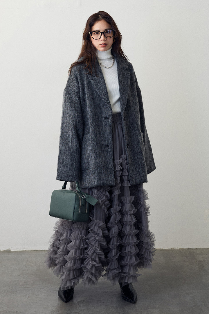 [予約/SET]シャギーミドル丈コート+スフレアシメチュールスカート(2set)