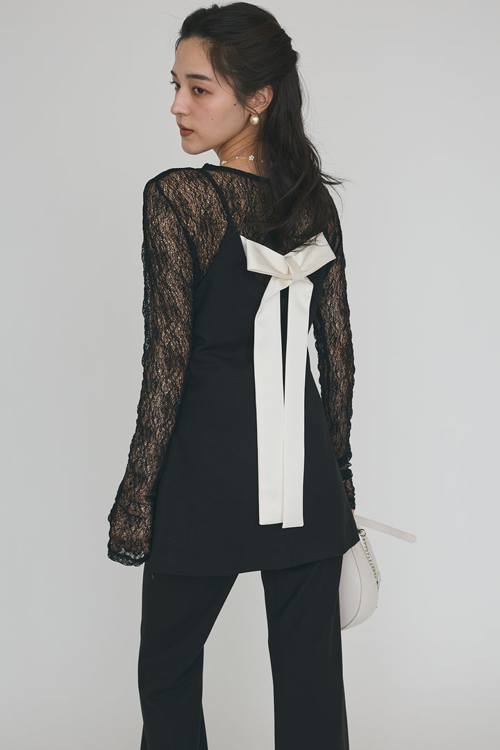 [予約/SET]バックリボン美シルエットキャミチュニック+美脚セミフレアパンツ(2set)