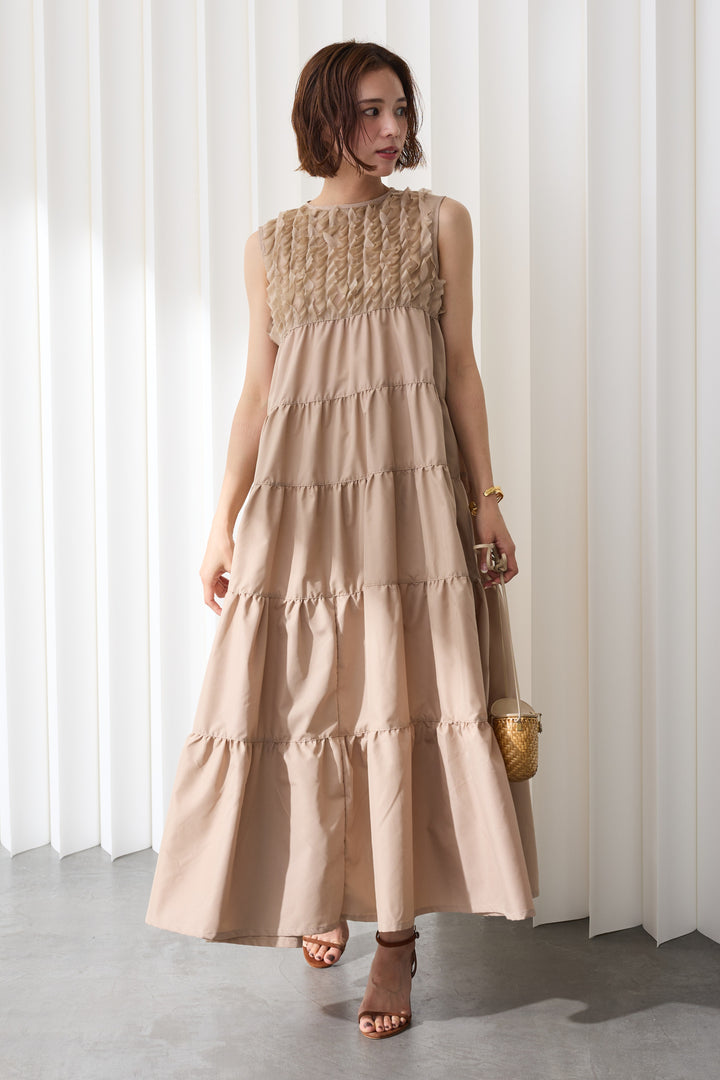 [予約]ホイップフリルティアードノースリワンピ