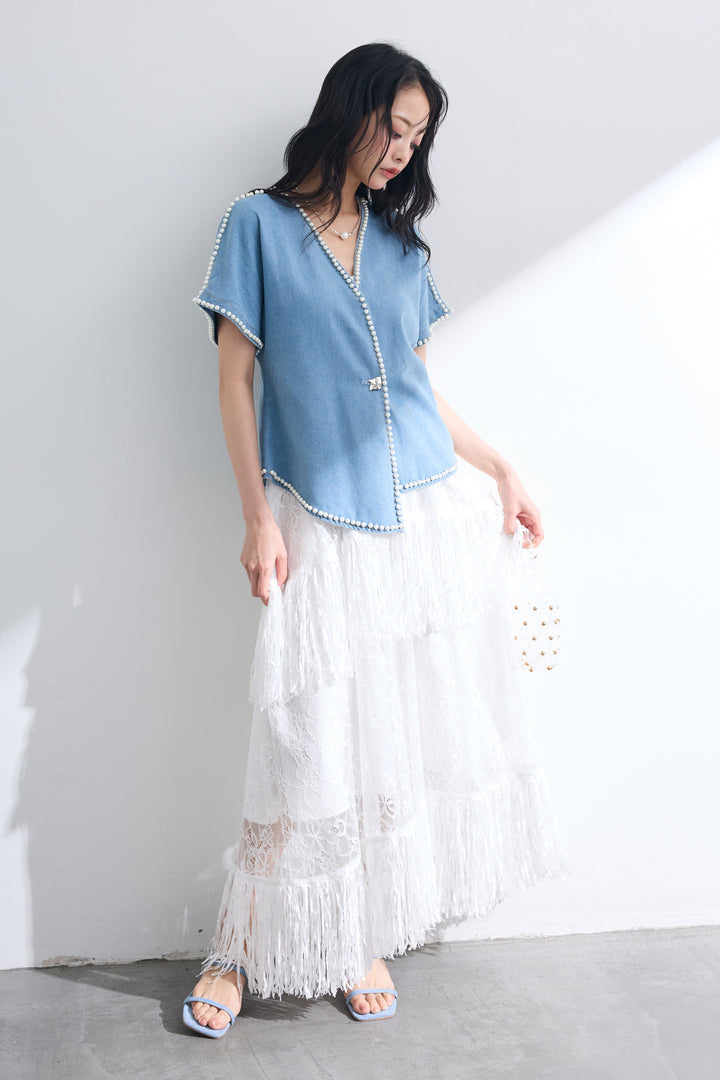 [予約]フリンジシアーレースロングスカート