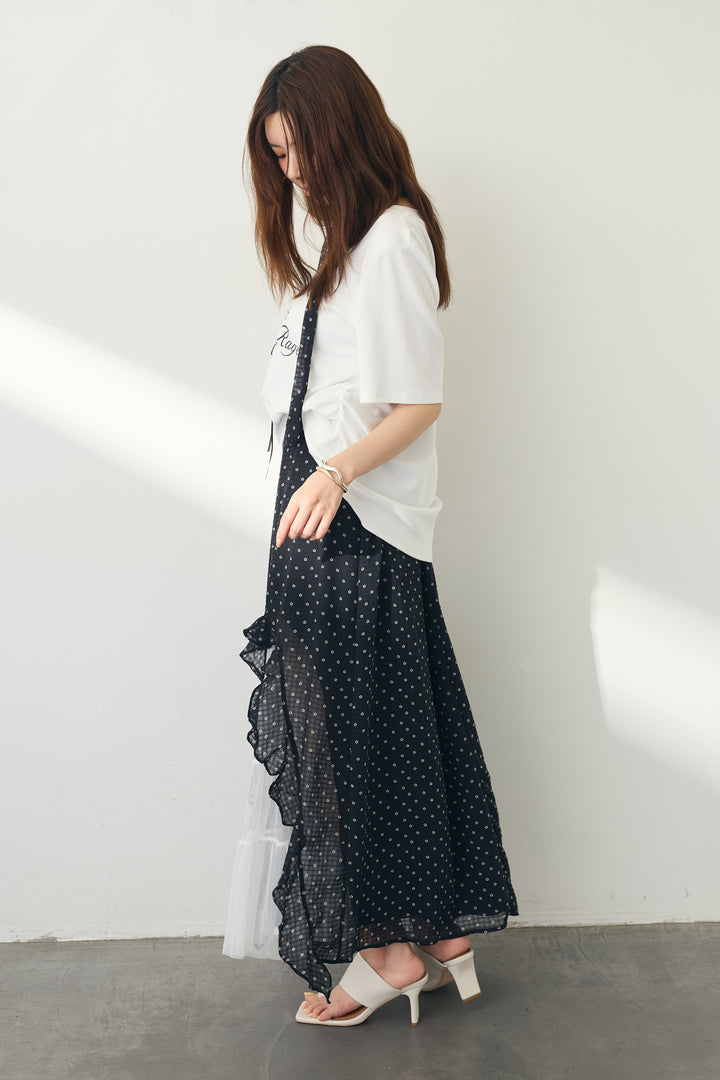 [予約]ポイントリボンTシャツドットスカートセット