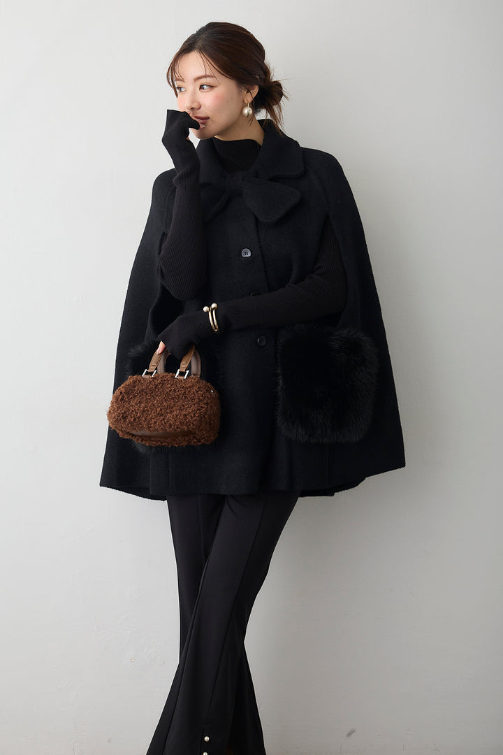 [予約/SET]ウールタッチファーポケットポンチョコート+センタースリットパールパンツ(2set)