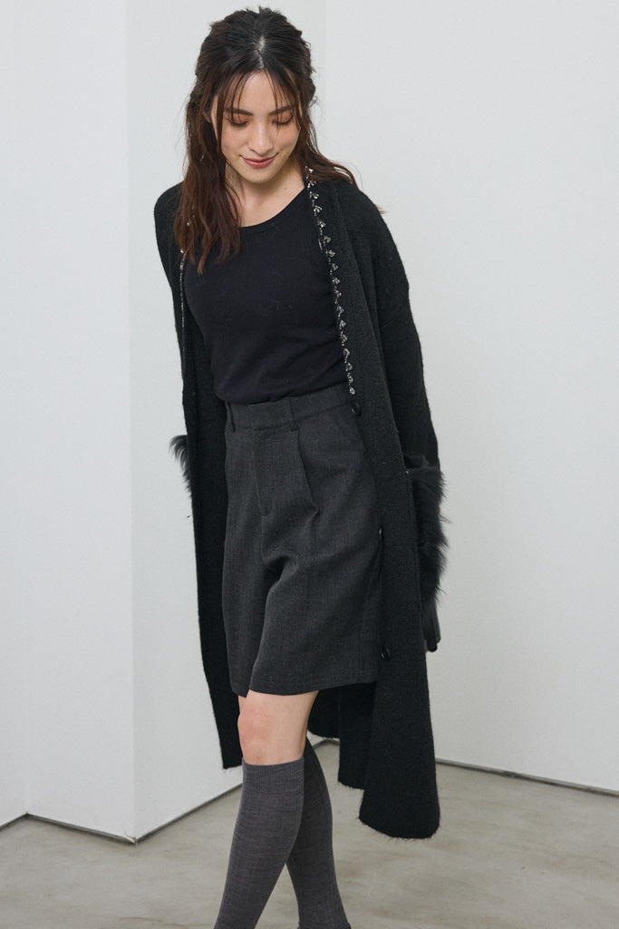 [予約]ファーポケットロングニットカーデ