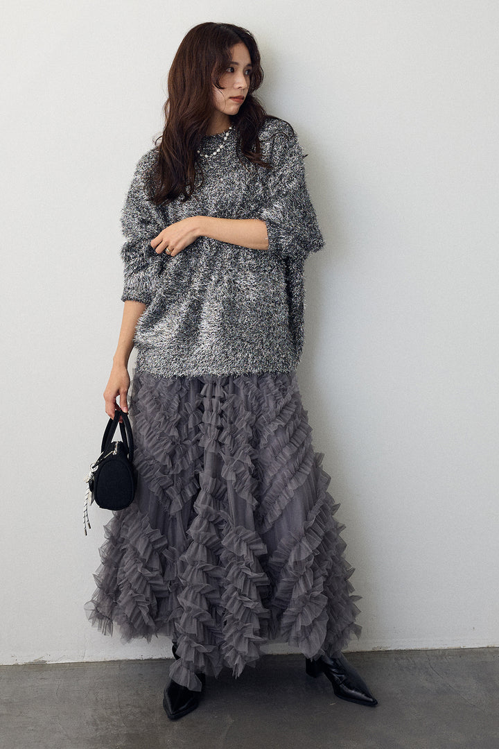 [予約/SET]グリッターラメニット+スフレアシメチュールスカート(2set)