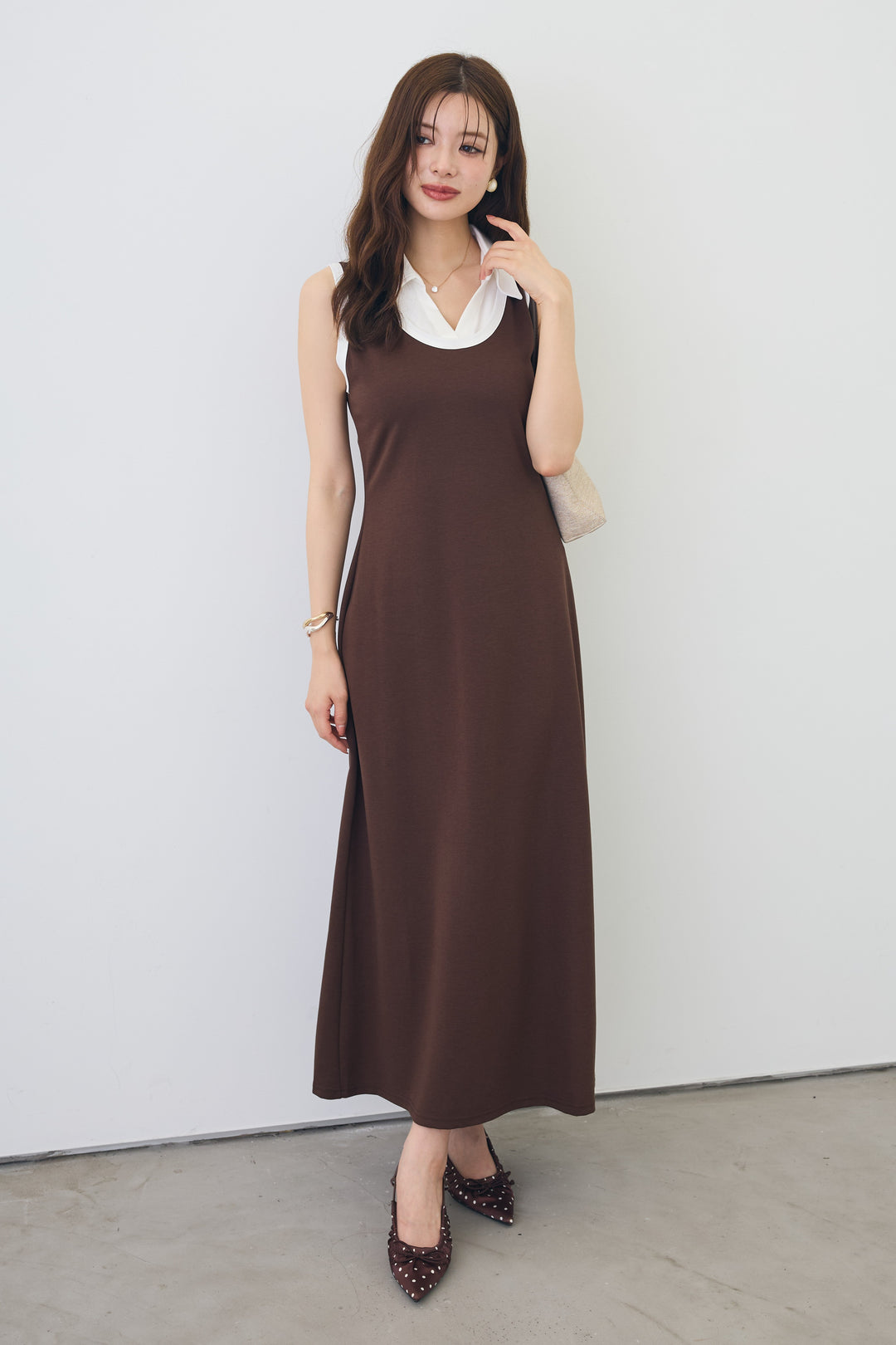 [予約]シャツレイヤードデザイン美ラインカットワンピ