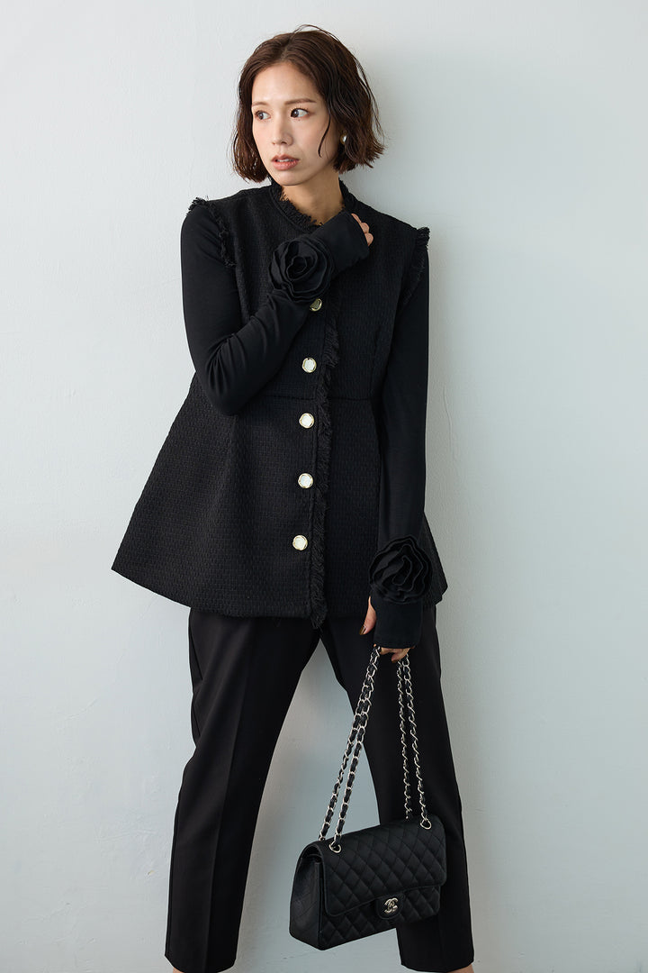 [予約/SET]ツイードペプラム美フォルムジレ+タックテーパードパンツ(2set)