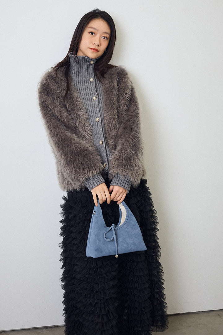 [予約/SET]シャギーファー×リブニットミックスジャケット+ホイップチュールティアードスカート(2set)