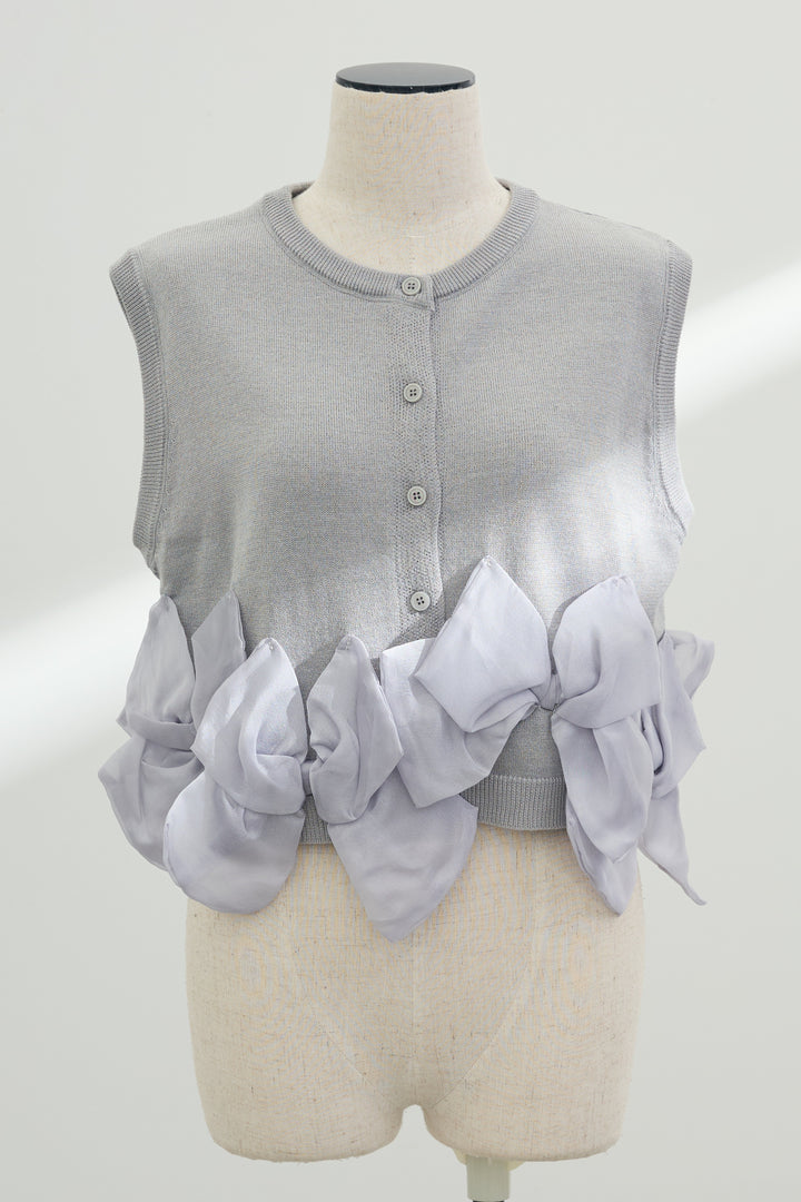 [予約]ヘムオーガンジーリボンスリーブレスニット