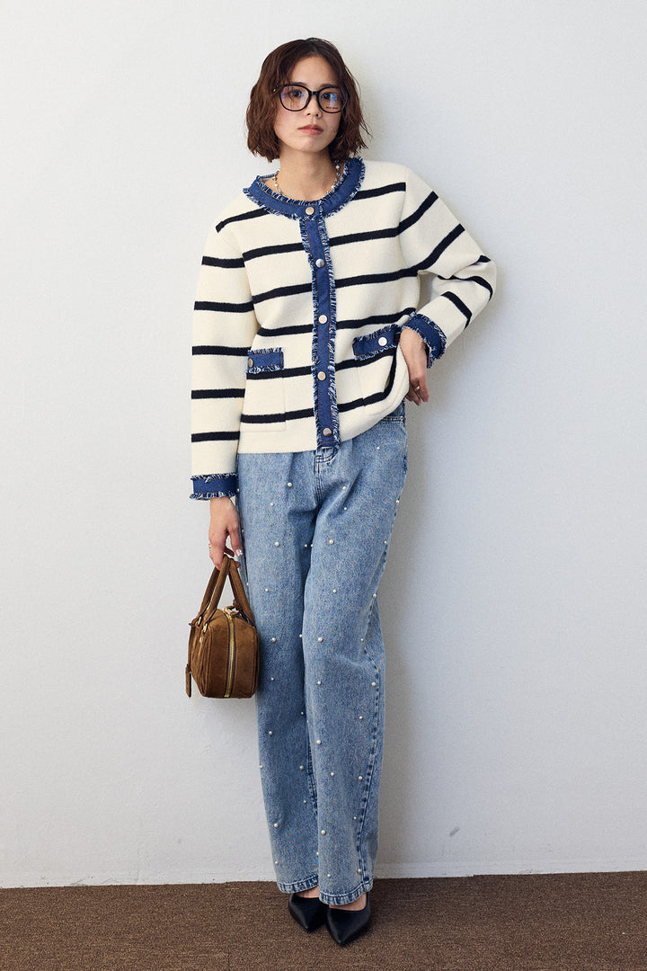 [予約]パールスタッズストレートハイウエストデニム