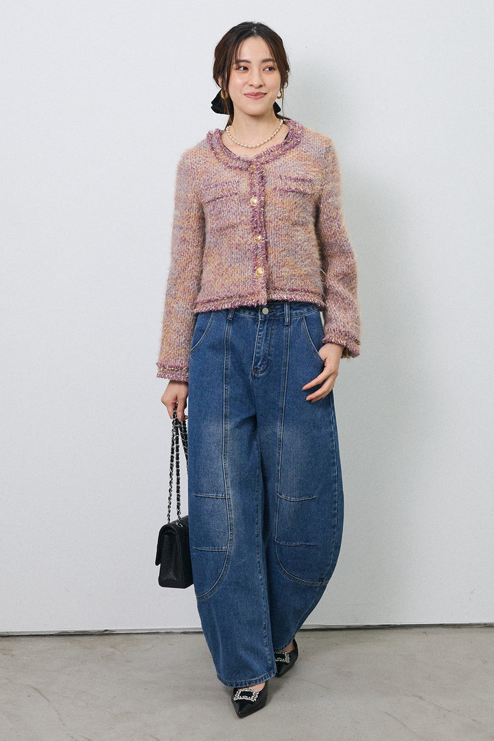 [予約/SET]カラーミックスツイードジャケット+ステッチ美ラインカーブデニムパンツ(2set)