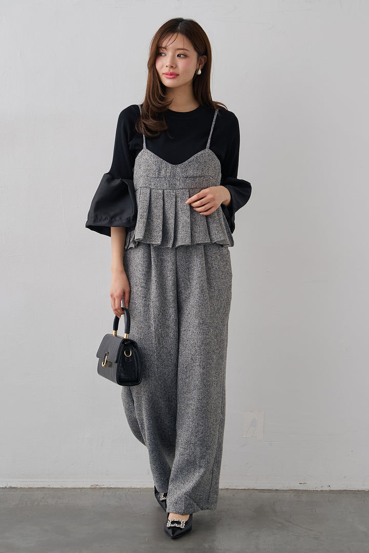 [予約/SET]タックフレア異素材ドッキングニットPO+プリーツビスチェオールインワン(2set)