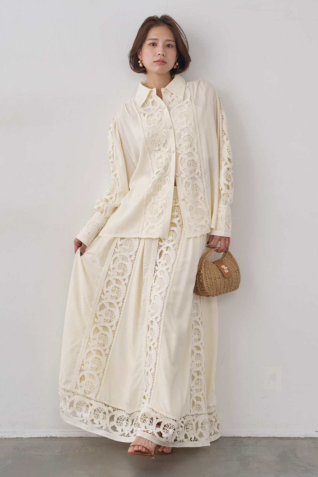 [予約]ヴィンテージライクレースシャツセットアップ