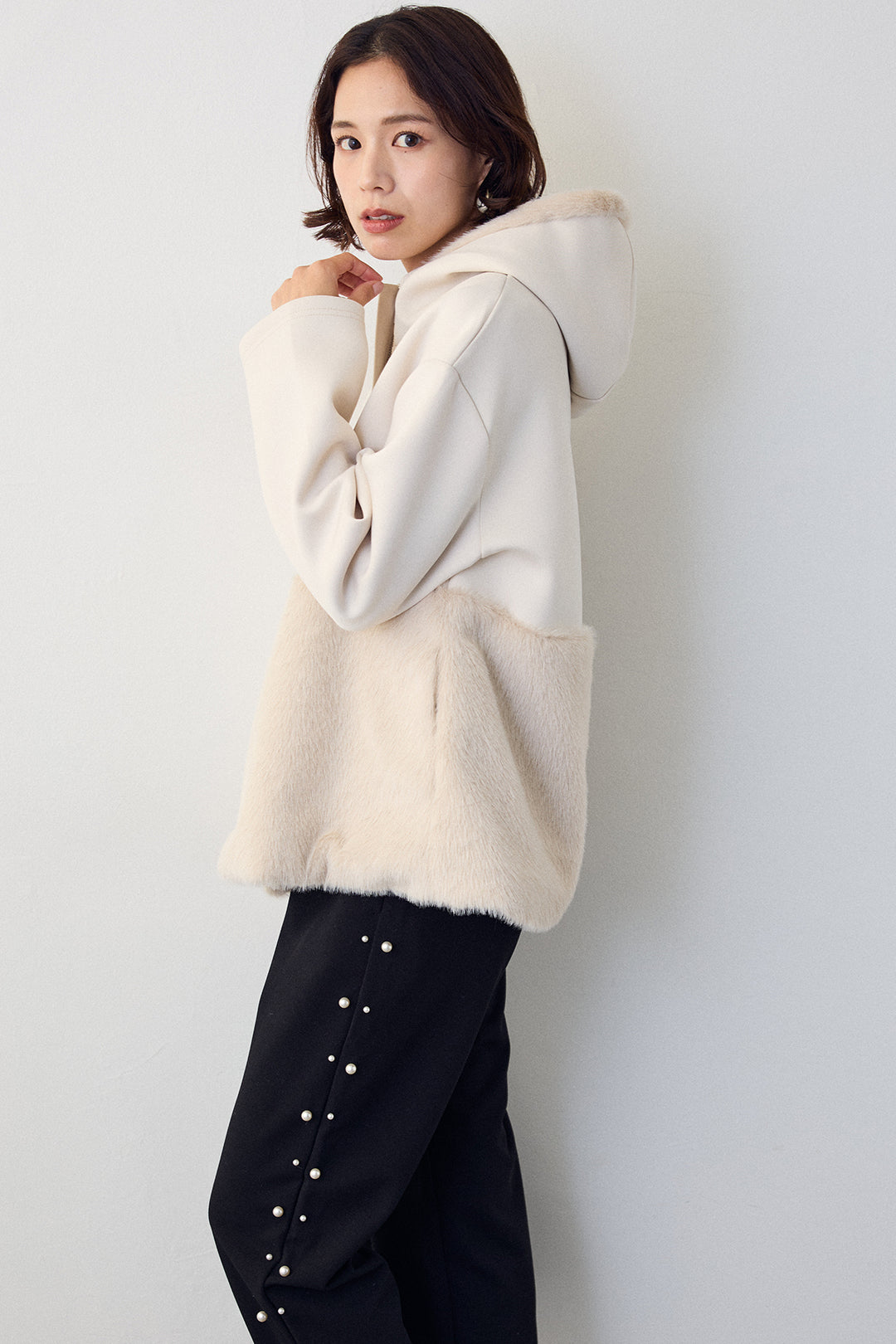 [予約]ボンディングファーフーディー異素材ジャケット