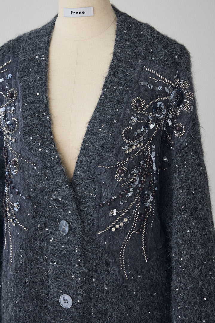 [予約]ビーズフラワースパンコールシャイニーニットカーデ