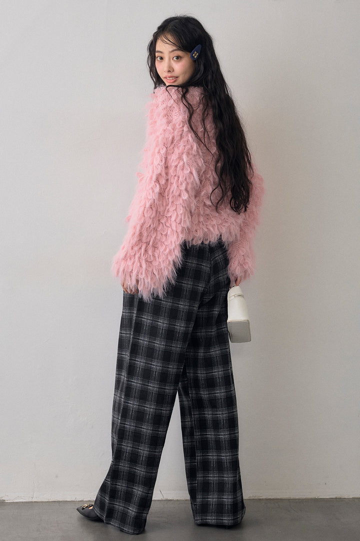 [予約/SET]ループシャプルオーバーニット+クラシカルチェックフラワーモチーフ付きパンツ(2set)