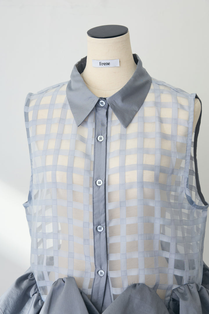 [予約]シアーチェックフリルヘムシャツ