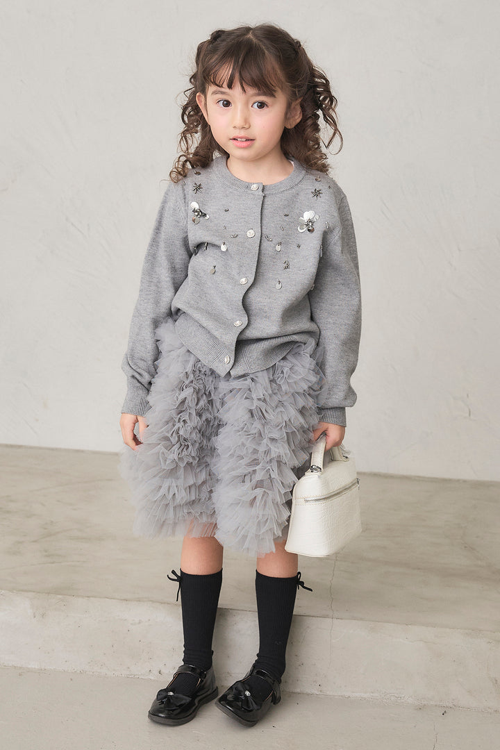 [予約]刺繍ビースニットカーデ＋ホイップチュールスカートセット