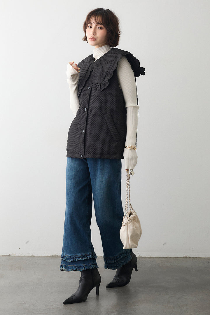 [予約/SET]ベーシックフィンガーホールリブニット+スカラップBIGカラーベスト(2set)