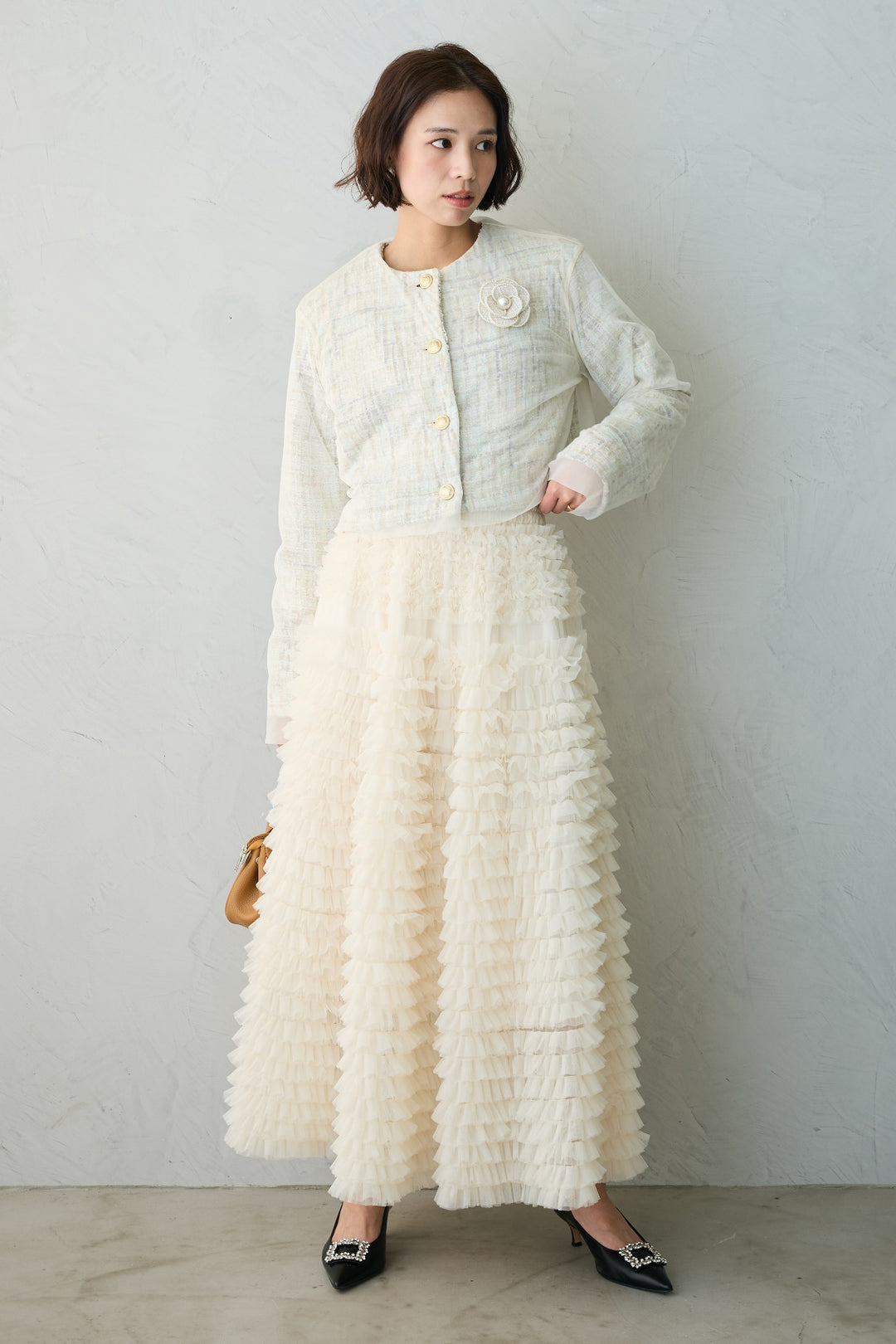 [予約](kids)ティアードプリーツパールワンピ