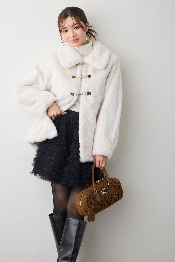 [予約]ビット付きフェイクファーコート