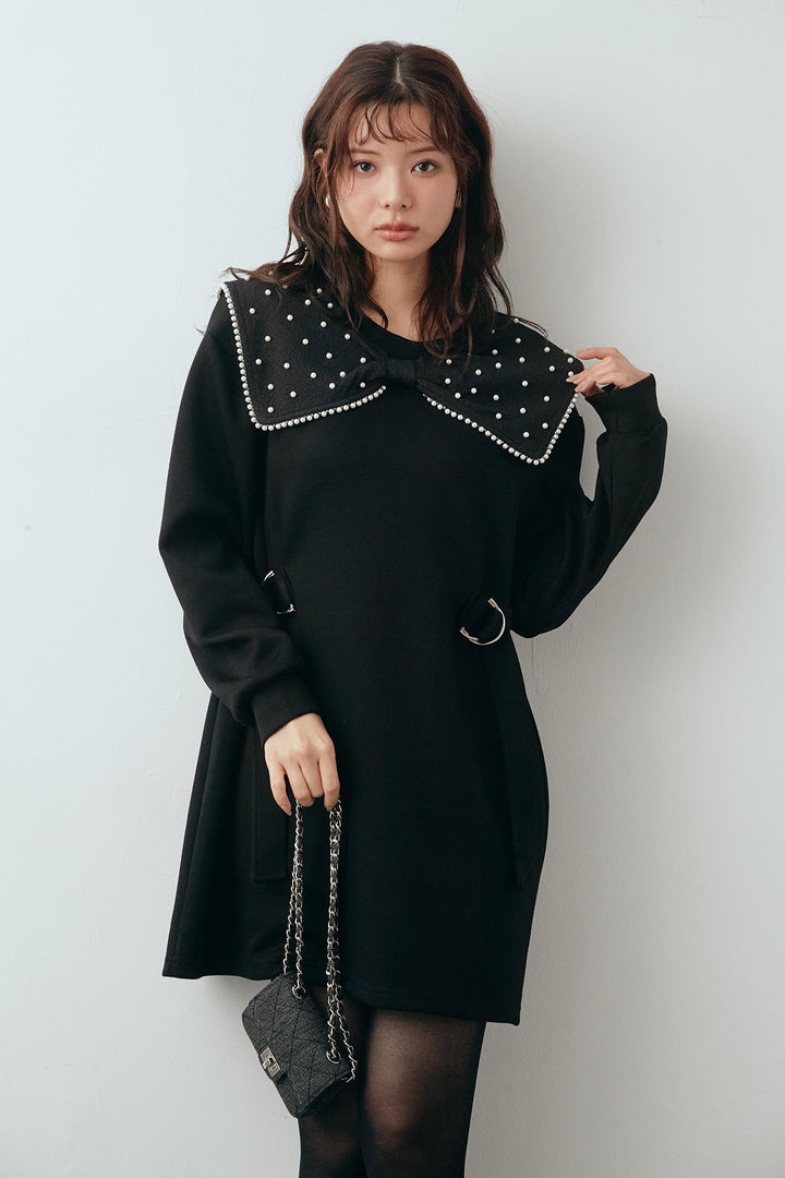 [予約]リボンパールモチーフウエストベルトミニワンピ