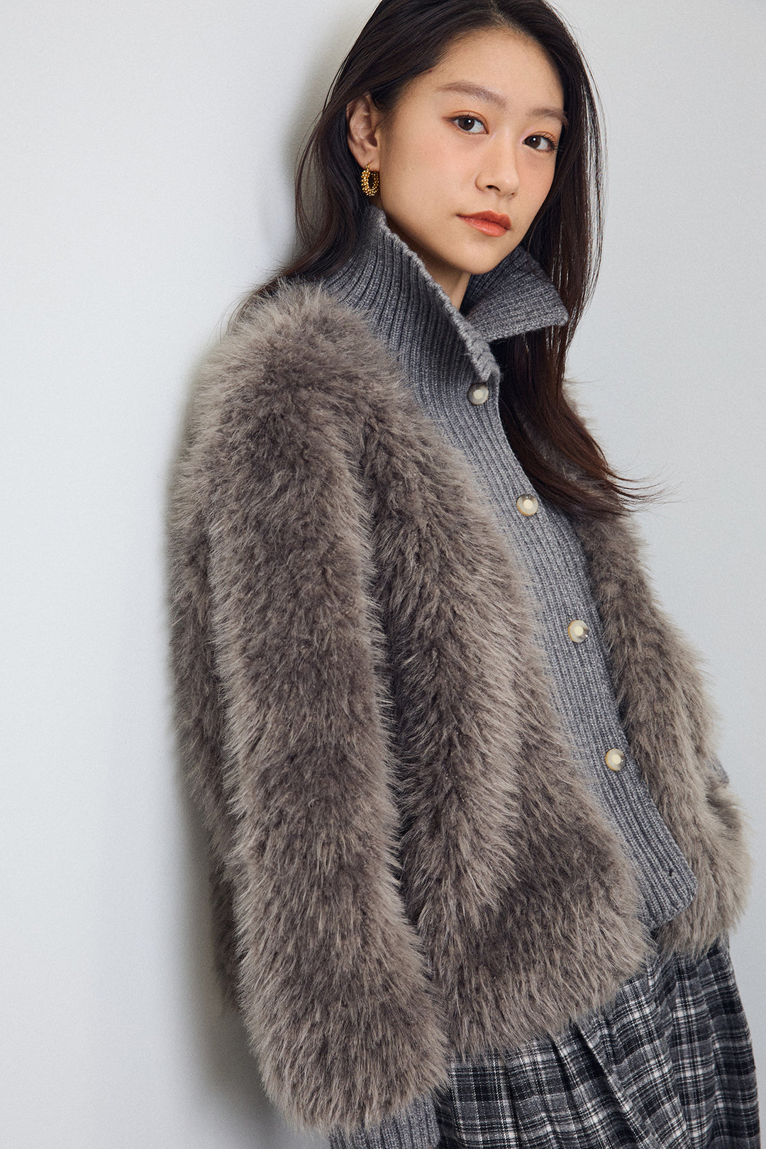 [予約]シャギーファー×リブニットミックスジャケット