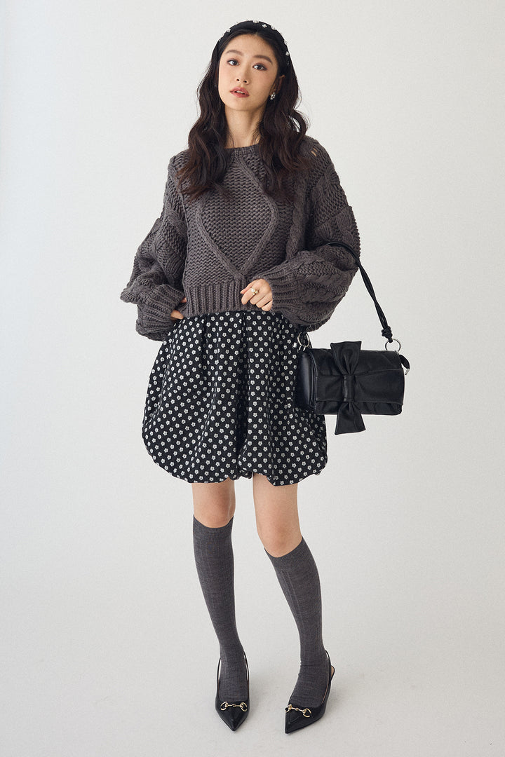 [予約/SET]ローピングケーブルショートニット+ミニフラワーバルーンショートパンツ(2set)