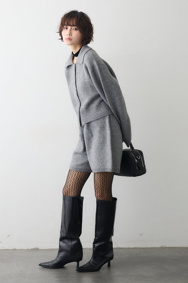 [予約/SET]メランジニットポロ襟クロップドカーデ+メランジニットショートパンツ(2set)