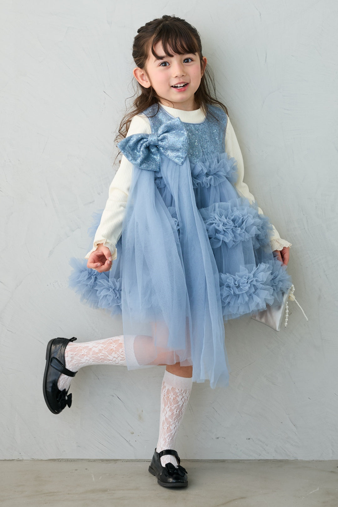 [予約](kids)スパンコールリボンホイップチュールワンピセット