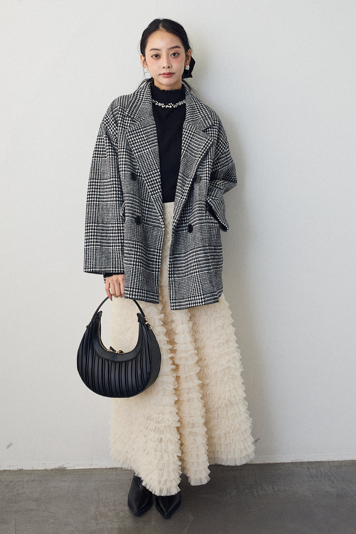 [予約/SET]チェック柄ボクシーコート+ホイップチュールティアードスカート(2set)