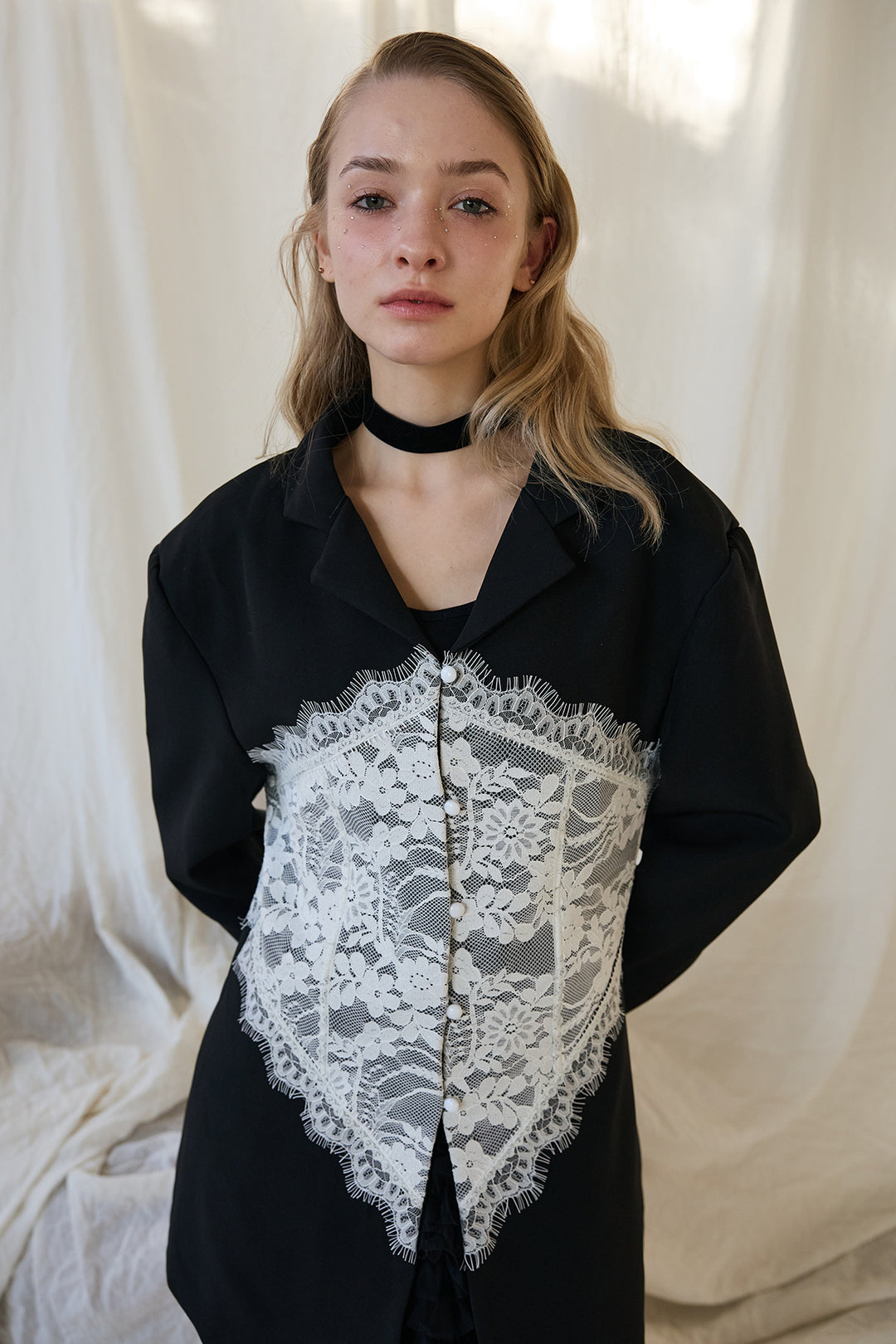 [予約/SET]美ラインウエストレースデザインジャケット+ホイップチュールミニ丈スカート(2set)