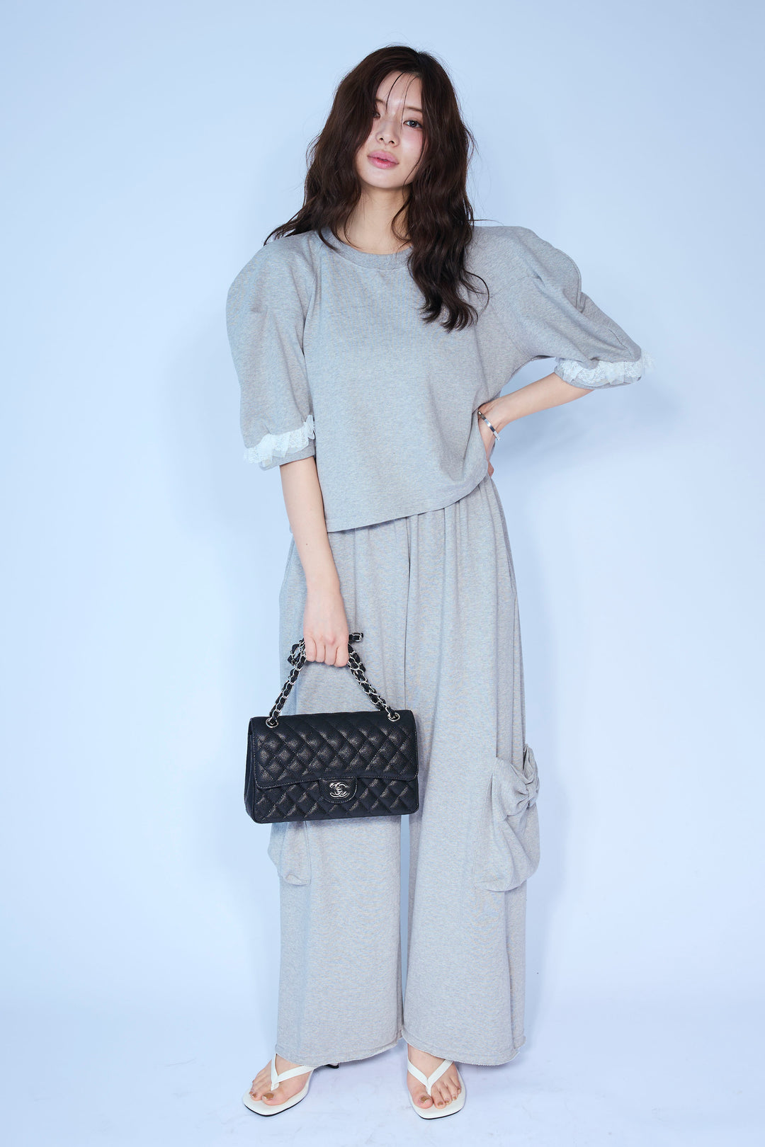 [予約/SET]ライトスウェットレースコンビパフPO+ライトスウェットサイドリボンパンツ(2set)