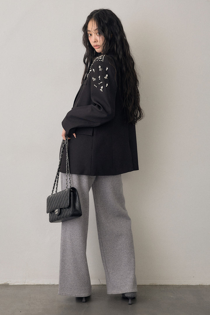 [予約/SET]ショルダービジューマニッシュジャケット+ウォームタッチイージーパンツ(2set)