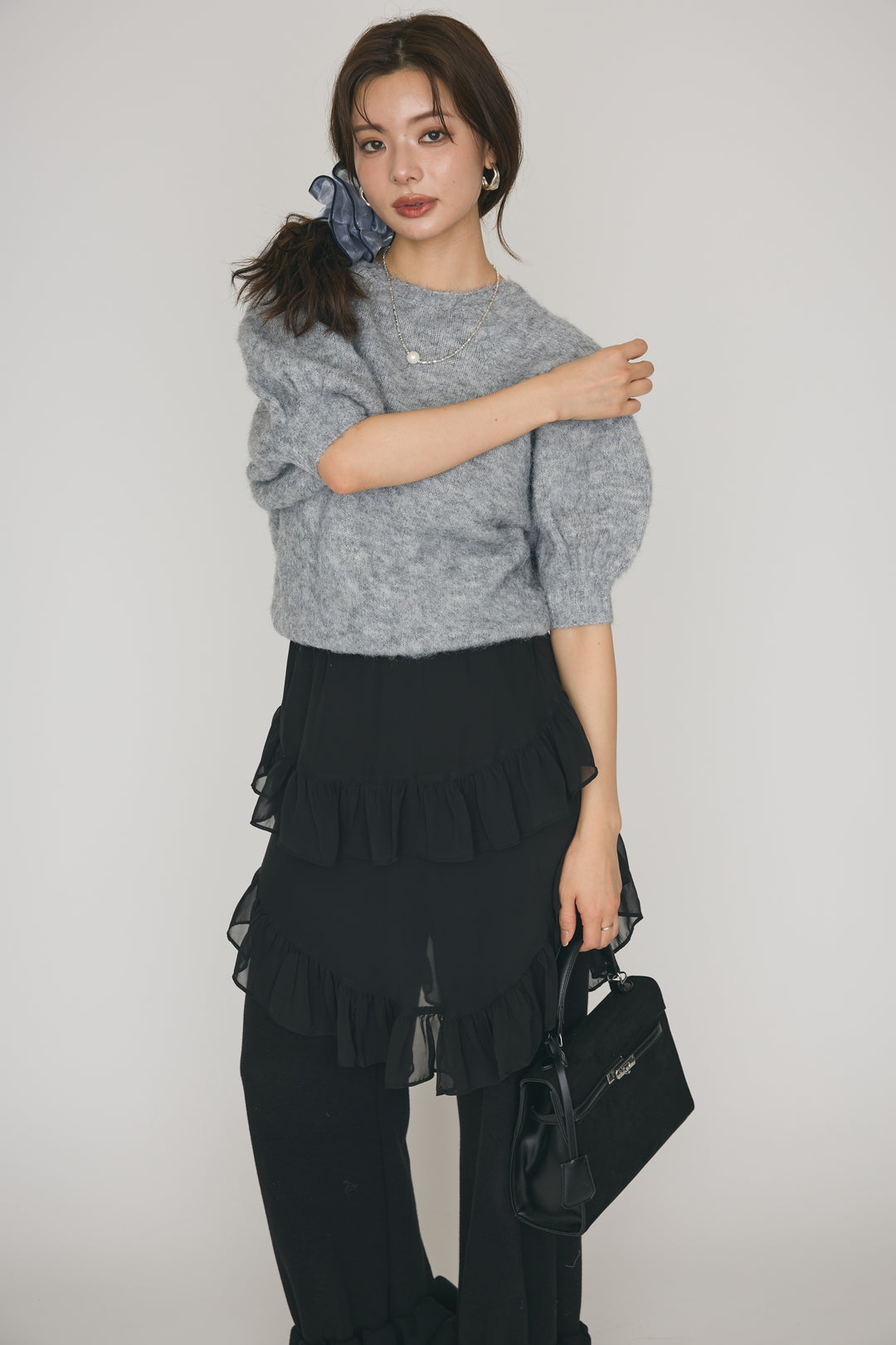 [予約]モヘアパフスリーブニットトップス