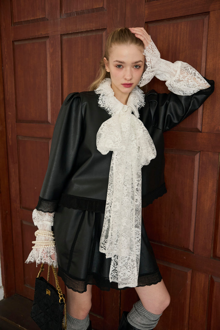 [予約]フェイクレザーパフスリーブジャケット