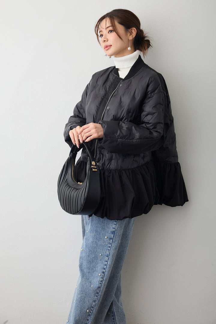 [予約/SET]ベーシックリブタートルニット+ヘムギャザードットキルティング中綿フレアコート(2set)