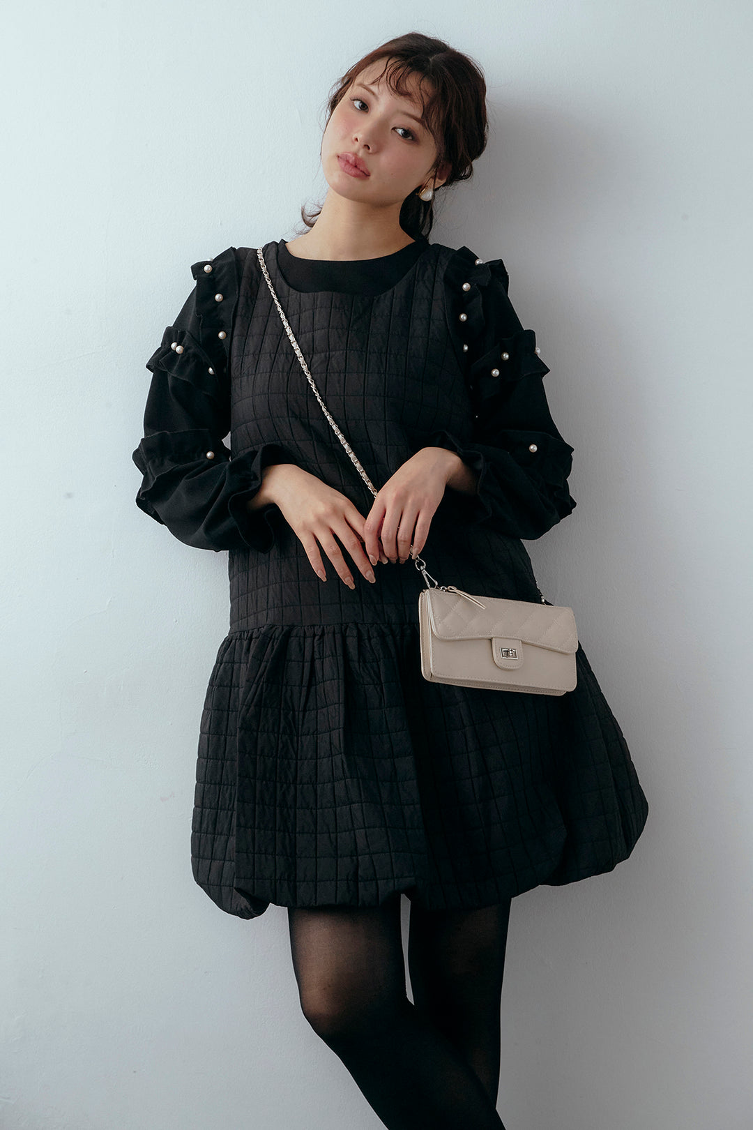[予約/SET]フリルパールコンシャスブラウス+キルティングデザインミニジャンスカ(2set)