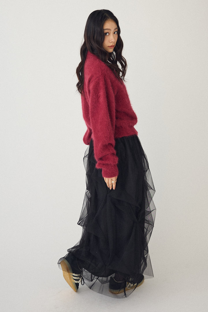 [予約/SET]ウールソフトカーディガン+マルチパターンタックチュールスカート(2set)